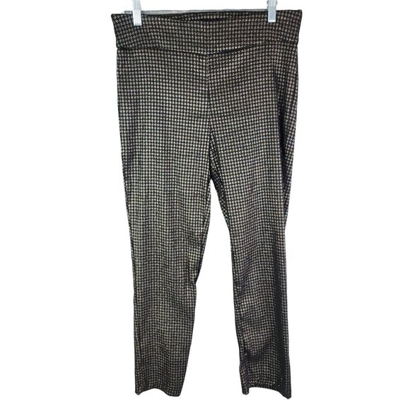 Womens Rachel Zoe Black & Metallic Gold Houndstooth Pants Career Straight 14 - Picture 1 of 12